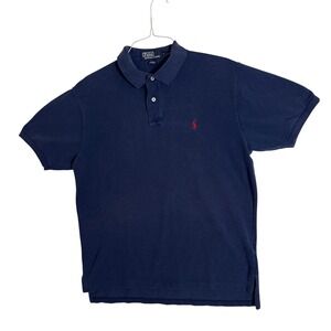 Polo Ralph Lauren Mens Short Sleeve Pique Polo Shirt Navy Blue Red Pony Large
